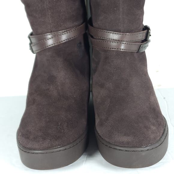 Coach Women's Norell US 7B Brown Suede Fold Down Sherpa Wedge Shearling Boots - Picture 4 of 16